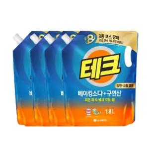 엘지생활건강 테크 베이킹소다+구연산 액체세제 일반 드럼겸용 리필 1.8L 4개