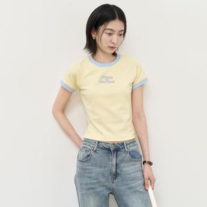 WOMAN 래글런 크롭 링거 티셔츠 [LEMON] / WBE2L01536