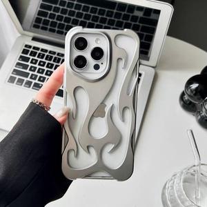 호환품  3D 불꽃 패턴  슬림 전화 케이스 iphone 호환 16 15 14 13 12 11 Pro Max Plus 충격 방지 보호 커