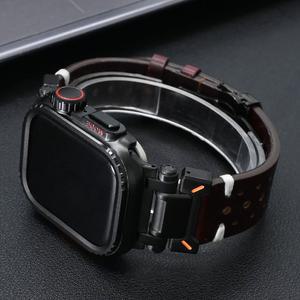 가죽 팔찌 Apple Watch Ultra 2/1 용 알루미늄 합금 케이스 Iwatch 10 9 8 7 6 SE 46mm 45mm 44 밴드 용 49mm 남성용 스트랩