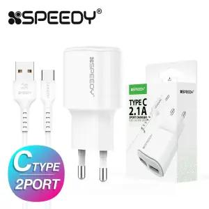 스피디 2.1A USB2포트 가정용충전기 화이트 C타입포함/충전기/아답터/가정용/급속/고속/휴대폰