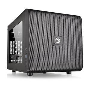 써멀테이크 코어 V21 SPCC 마이크로 ATX, 미니 ITX 큐브 게이밍 컴퓨터 케이스 섀시, 소형 폼 팩터 빌드, 200mm 전면 팬 사전 설치, CA-1D5-00S1WN-00 블랙