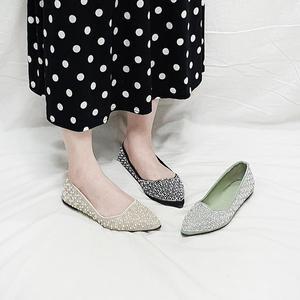[디아]셀라 뾰족코 진주 큐빅장식 말랑 플랫슈즈 1cm