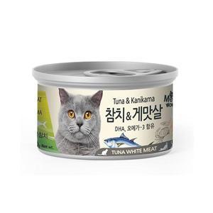 미우와우 고양이 흰살참치&게맛살 캔  80g 24개