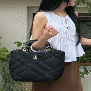 닥스 액세서리 24FW [DD CHECKER] 블랙 체크퀼팅 나일론 토트 겸 숄더백 M DCBA4F752BK