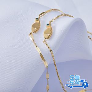14K 럭키 고래 체인 금 팔찌