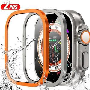 Apple Watch Ultra 49mm 화면 보호기 용 2PCS 강화 유리 스크래치 방지 HD 금속 범퍼 전체 필름