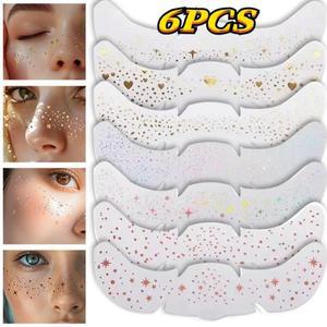 6pcs Hot Stamping Freckles Makeup Patches Gold Silver Metallic Glitter Temporary Tattoo Women Face M