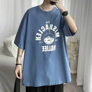 JWFILNL2 대형사이즈 남성 셔츠 프린팅 티 반팔 오버핏 라운드 여름 블랙 그레이