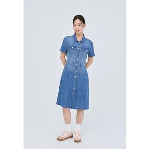 [잠뱅이]여성) 린넨 저온스 난스판 허리밴딩 솔트워싱 셔츠형 반팔데님원피스 AP2DDE474-MB