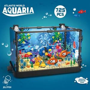 725PCS MOC 바다 물고기 탱크 수족관 빌딩 블록 세트 거북이 벽돌 14세 이상 DIY 장난감 홈 인테리어 생일