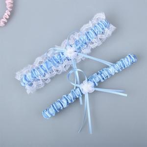 2Pcs 다리 가터 벨트 블루 화이트 웨딩 허벅지 반지 다리 반지 후프 신부 레이스 가터 활 신부 코스프레 파