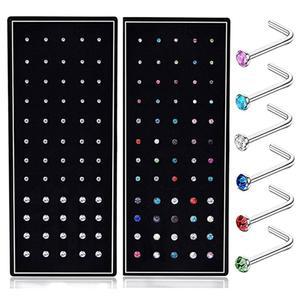 SMUOBT 120pcs 22G L자형 스테인리스 스틸 코 스터드 링 피어싱 핀 본체 주얼리 1.5mm 2mm 2.5mm 흰색 및 색상 세트