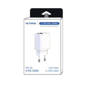 ACTIMON 가정용 PD20W 듀얼 고속 충전어댑터 충전기 USB C타입 ACT-HU1C1