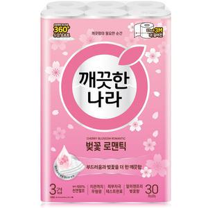 깨끗한나라 깨끗하ㄴ나라 벚꽃 로맨틱 3겹 30M 30롤 1개