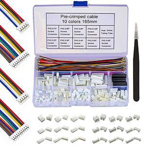 PH JST 커넥터 소켓 키트, 사전 압착 케이블 와이어, 22AWG 10 가지 색상, 165mm, 2핀, 3핀, 4핀, 5 핀, 6 7 8 9/10 2 0mm