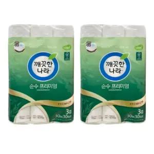 깨끗한나라 순수 프리미엄 화장지 3겹 30m 30롤 x 2팩