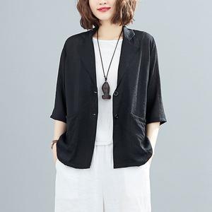 인견 7부 자켓 여성 여름 캐주얼 정장 시원한 반팔 카라 블랙 화이트 시스루 마이 CH174