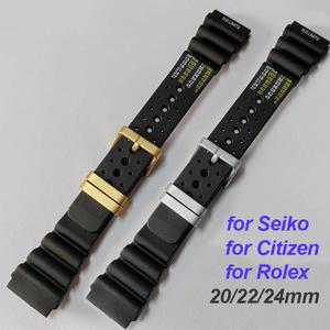 20mm 22mm 24mm ND 제한 롤렉스 용 세이코 방수 스포츠 시계 밴드 용 고무 팔찌 시민 용 다이버 스트랩