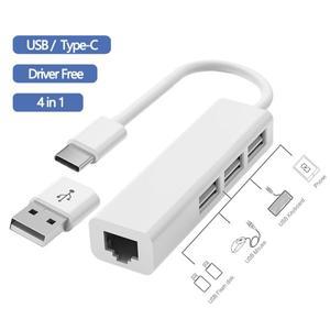 랜선젠더 USB C-RJ45 랜 네트워크 카드 USB 20 이더넷 카드 허브 Splitter 어댑터 노트북 PC 드라이버  4 i