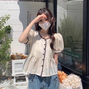 솔튼 반팔 퍼프 도트 블라우스_d