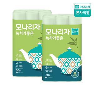 [모나리자][주문폭주] 모나리자 녹차가좋은 3겹 25m30롤 2팩 천연펄프 화장지