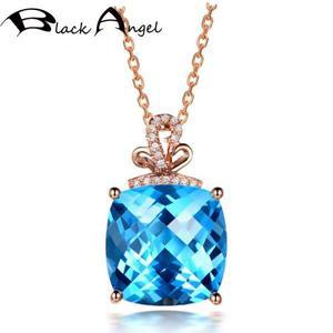 여성을 위한 s925 스퀘어 천연 토파즈 펜던트, 18k 로즈 골드 블루 CZ 펜던트 DIY 목걸이 쥬얼리 체인 없음