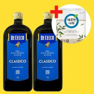 데체코 엑스트라버진 올리브오일 1L x2개 (+깨끗한나라 100매 2롤 키친타올)
