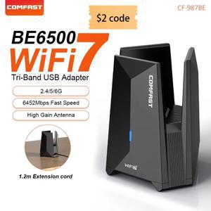 BE6500 와이파이 7 어댑터 USB 3.0 트라이 밴드 안테나 6452Mbps 2.4G 6G 수신 프리 PC Win10 11 CF-987BE