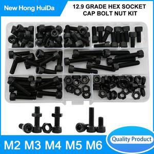 탄소강 나사 팝너트 세트 육각 소켓 캡 헤드 알렌 기계 볼트 키트 M2 M3 M4 M5 M6 등급 12.9 블랙 DIN912 A