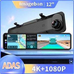 Imagebon 12인치 4K ADAS 차량 DVR 무선 카플레이  안드로이드 오토 와이파이 대시 캠 GPS FM AUX 24시간