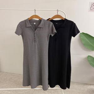 포켄시 스판 캡내장 카라 롱 반팔 원피스(2color)