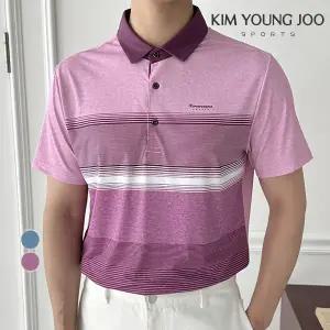김영주스포츠 남성 냉감 스트라이프 반팔 카라 티셔츠 스판 여름티셔츠 KRMT1039