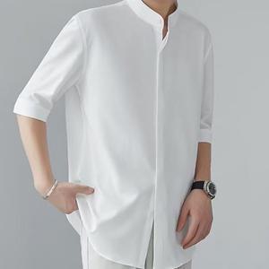 남자 여름 헨리넥 5부 반팔셔츠 루즈핏 차이나카라 캐주얼 정장 겸용 남방