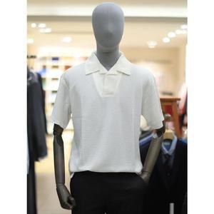 [갤러리아] BON S/S 화이트 스카시 조직 오픈카라 티에리 오버핏 반팔 티셔츠 BN4MTS726