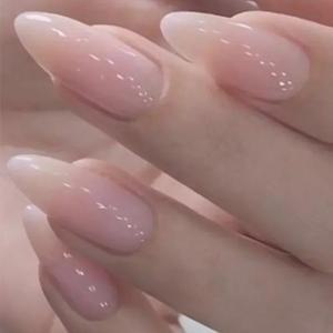 24Pcs 오렌지 그라디언트 아몬드 가짜 손톱 분리형 간단한 순수 컬러 프레스 팁 접착제 긴 y2k 핑크