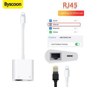 Byscoon Lightning-RJ45 이더넷 LAN 네트워크 어댑터(선택한 iPhone, iPad 모델용 충전 포트 포함) 100Mbps