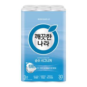 깨끗한나라 순수시그니처 와이드 3겹 28m 30롤 (광폭107mm)