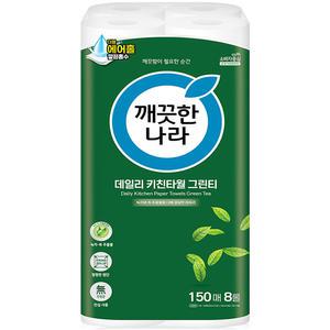 깨끗한나라 키친타올 그린티 150매 8롤, 키친타월