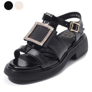갤러리아 세라 여성 소가죽 캐주얼 스트랩 샌들 통굽힐 C23S800 검정 3CM