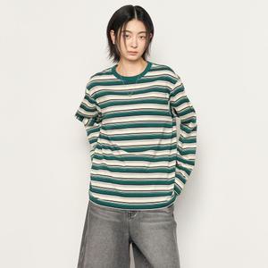 UNISEX 멀티 스트라이프 롱 슬리브 티 [GREEN] / SBE1U01006-WOMAN