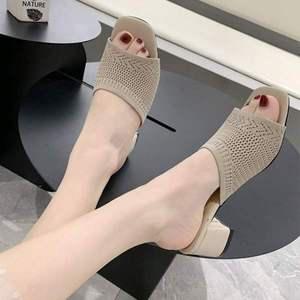 여성 4컬러 스판 캐주얼 미들굽 샌들 슬리퍼 데일리슈즈