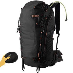 HUNIT 35L 하이킹 백팩, 경량 패커블 하이킹 데이팩, 캠핑, 남성 여성용 여행 백팩, 블랙
