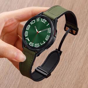 갤럭시 시계 용 가죽 실리콘 스트랩 4 5 6 7 갤럭시 시계 4/6 클래식 43 47mm 42 46mm 용 40mm/44mm 마그네틱 밴드