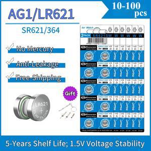 10 100개 AG1 코인 SR621SW LR621 V364 364 리모컨 SR621 자동차 버튼 164 배터리 알카라인 55V CX60 시계 531