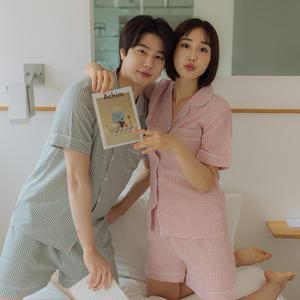(제이지몰)여름 커플잠옷 스몰 체크 반팔 파자마 세트