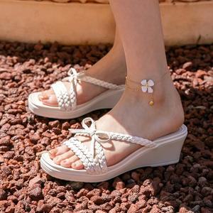 [분홍코끼리] 하니 리본 아쿠아 웨지슬리퍼(5cm)