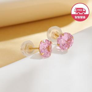 당일발송 14K 심플 핑크 큐빅 침 귀걸이 6mm 한쌍 JAE40511