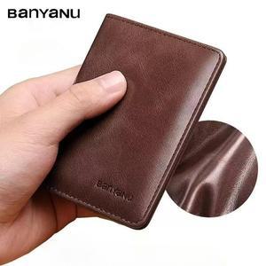 BANYANU 남자 지갑 슬림 남성 소 가죽 반 지갑