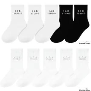 아이앱 스튜디오 화이트 검정 양말 5개입